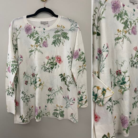 Hobbs London‎ Classic Feminine 100% Cotton Botanical Floral Boxy Sweater M $275 - Picture 1 of 9